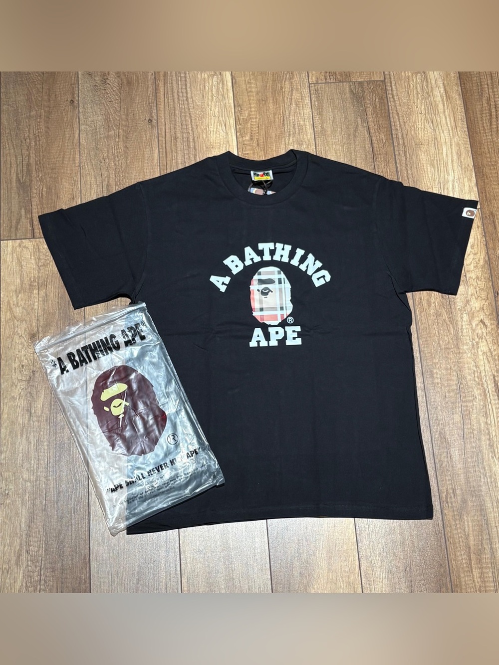 A Bathing Ape BAPE x Burberry Ape Black Tee Short Sleeve Size Large